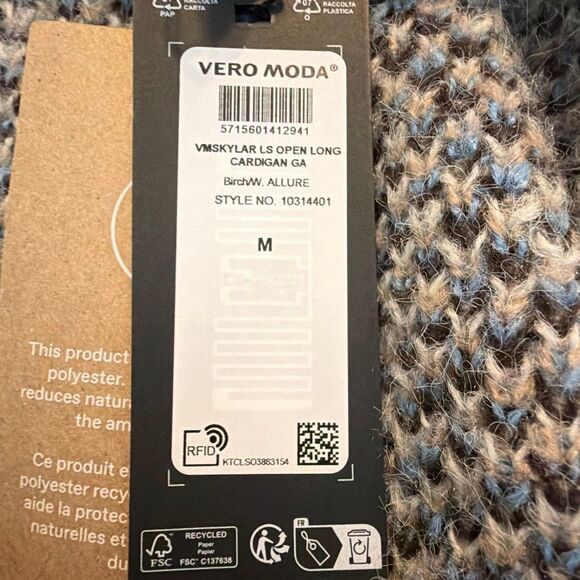 Vero Moda Floral Print Open Front Cardigan Sweater Cream Brown Blue Chunky Knit - Picture 9 of 12